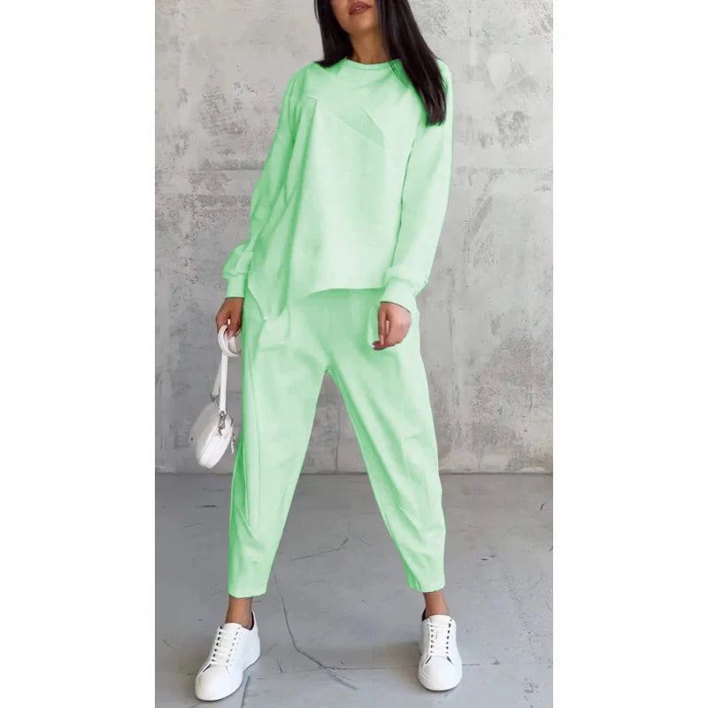 π Womenβs Long Sleeve Sweatshirt with Asymmetrical Hem & Trouser Set