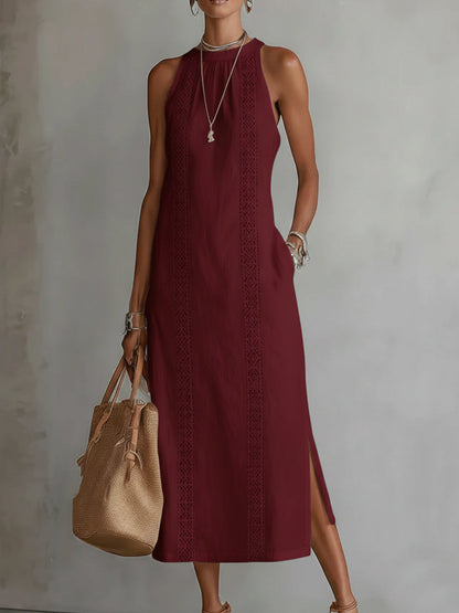 Jimena | Linen midi dress with mandarin collar