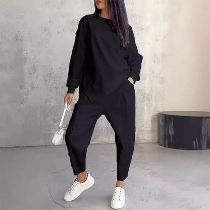 💗 Women’s Long Sleeve Sweatshirt with Asymmetrical Hem & Trouser Set