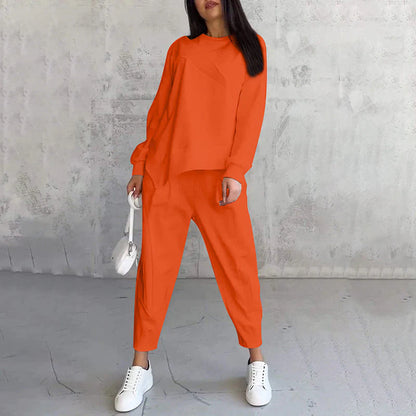 💗 Women’s Long Sleeve Sweatshirt with Asymmetrical Hem & Trouser Set