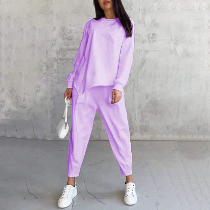💗 Women’s Long Sleeve Sweatshirt with Asymmetrical Hem & Trouser Set